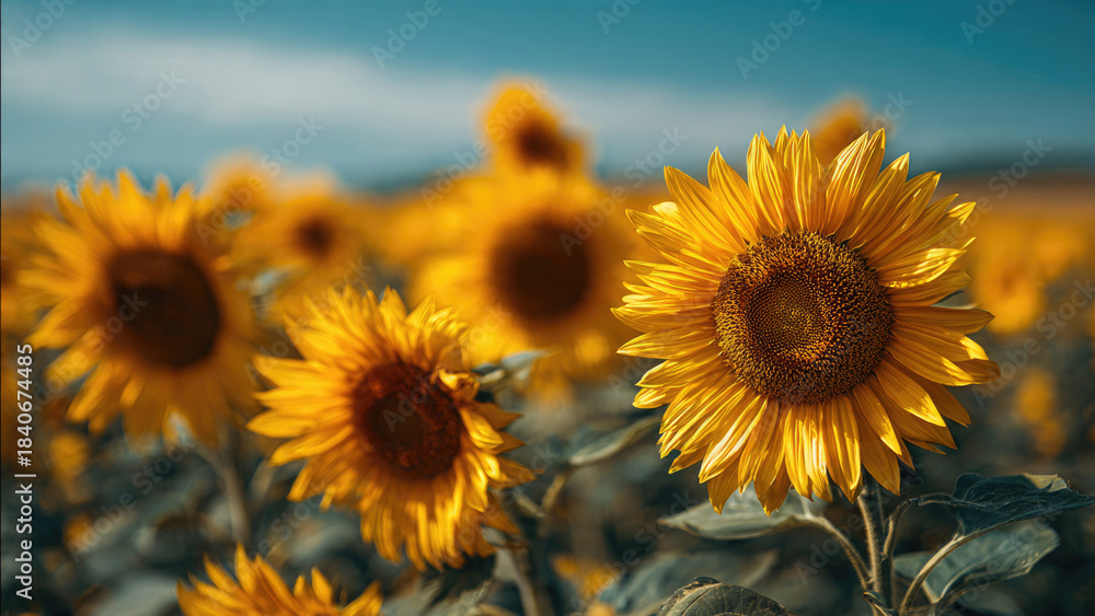 Obraz premium Golden Sunflowers in Field