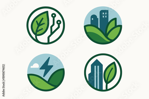 Eco Technology and Sustainable City Icons Set