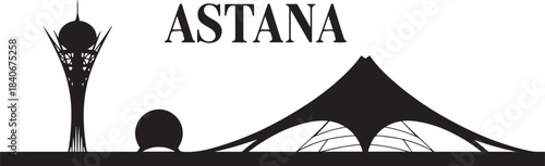 Astana skyline travel poster. design Vector black silhouette