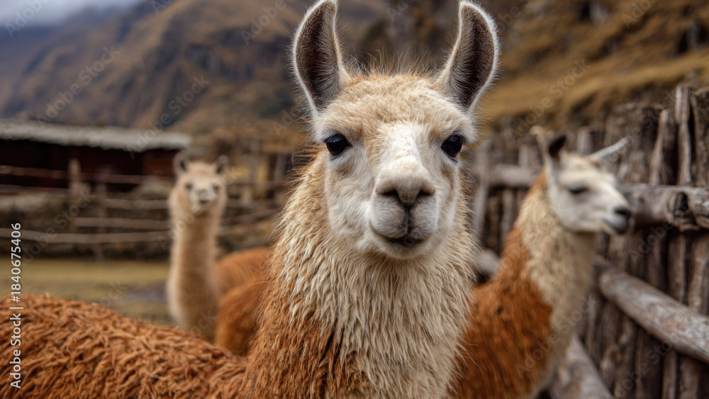 Obraz premium Llama Portrait in the Andes Mountains