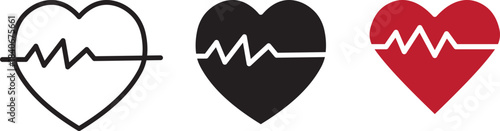 Heart beat icon set. Heartbeat, Heart and cardiorgam. heart beat pulse flat icon for medical apps and websites. vector illustration on white background	
