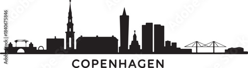Copenhagen skyline vector with Denmark city silhouette. design Vector black silhouette