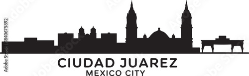 Ciudad Juarez skyline with Mexico city. design Vector black silhouette