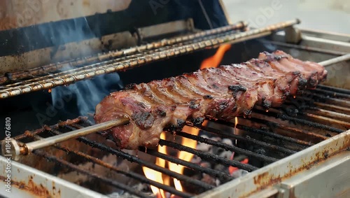 Wallpaper Mural Cinematic and dramatic 4K Ultra HD barbecue grilling shot focusing on succulent barbecue ribs roasting on a grill while intense bright flames rise dramatically in the background with smoke swirling Torontodigital.ca