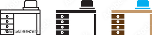 computer desk icon set, with a white background