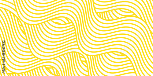 Curvy yellow lines. Ramen or noodle pattern. Pasta, tagliatelle or capellini background. Wavy spaghetti texture. Banner with traditional Italian, Chinese of Japanese food print. Vector