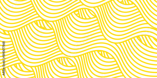 Curvy yellow lines. Ramen or noodle pattern. Pasta, tagliatelle or capellini background. Wavy spaghetti texture. Banner with traditional Italian, Chinese of Japanese food print. Vector