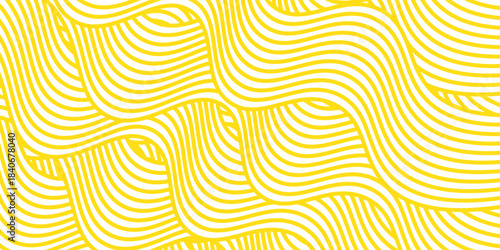 Curvy yellow lines. Ramen or noodle pattern. Pasta, tagliatelle or capellini background. Wavy spaghetti texture. Banner with traditional Italian, Chinese of Japanese food print.