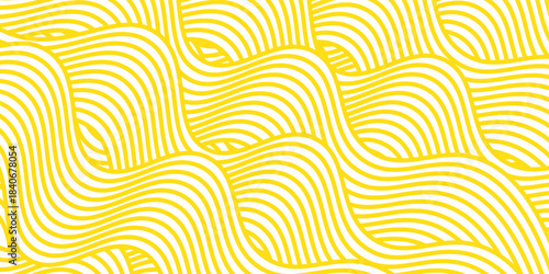 Curvy yellow lines. Ramen or noodle pattern. Pasta, tagliatelle or capellini background. Wavy spaghetti texture. Banner with traditional Italian, Chinese of Japanese food print. modern