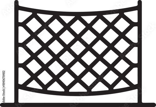 Continuous line art illustration of a net and boundary poles as a minimal icon in simple contour drawing