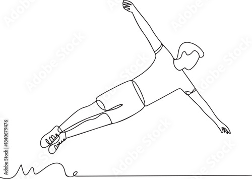 Continuous line art illustration of a player diving with an arm fully extended in minimal contour drawing