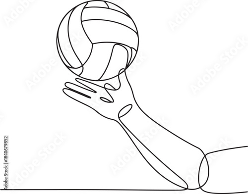 Continuous line art illustration of a player hand hitting a volleyball in close up minimal contour drawing