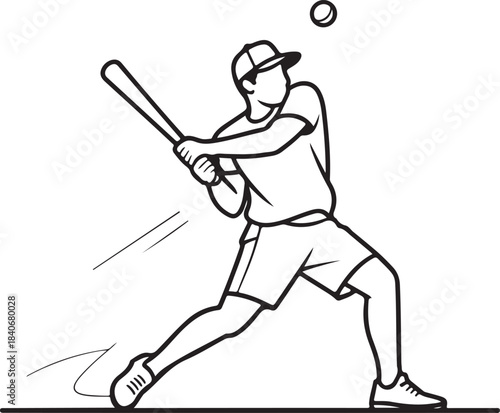 Continuous line art illustration of a player hitting a ball mid air in minimal contour drawing