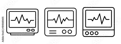 Set of three computer monitor icons with waveform graphs on screen
