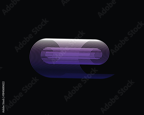 Abstract flowing lines forming a dynamic shape with gradient color isolated on black background
