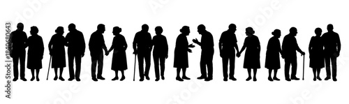 Vector illustration. An elderly couple of pensioners. A large set of people.	