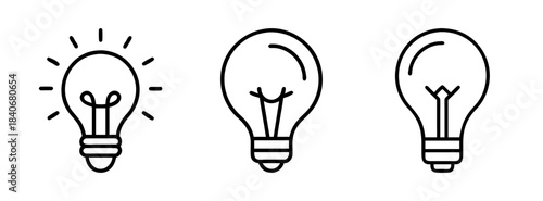 Three black line art light bulb icons in a row on