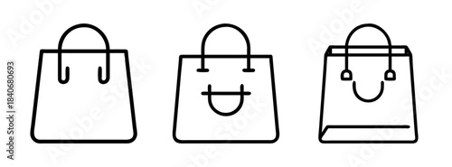 Three minimalist line art handbag designs with simple handles and shapes