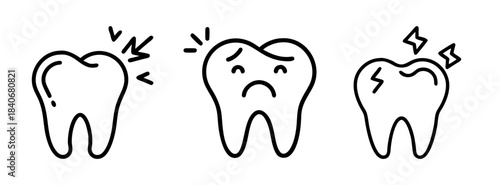 Three cartoon teeth with various expressions and reactions on