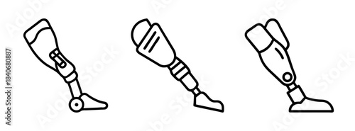 Three prosthetic legs with different designs and features shown