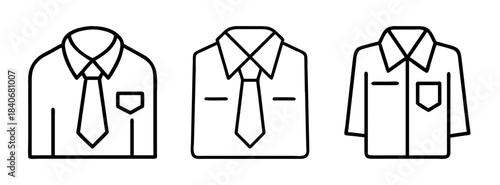 Three different line art illustrations of business shirts with various collar styles and tie placements