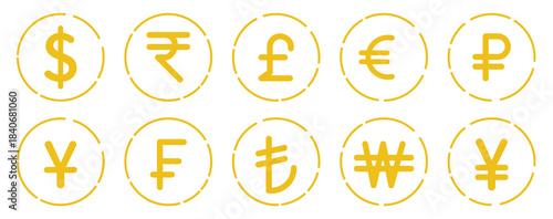 Dollar and euro financial icon illustration, showing online payment symbols, digital wallet graphics, currency signs, and earnings coin visuals, suitable for banking, finance, and economic design. 