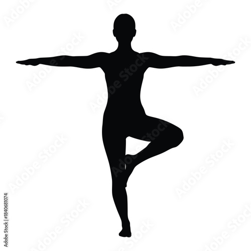Silhouette of person in yoga tree pose, demonstrating balance