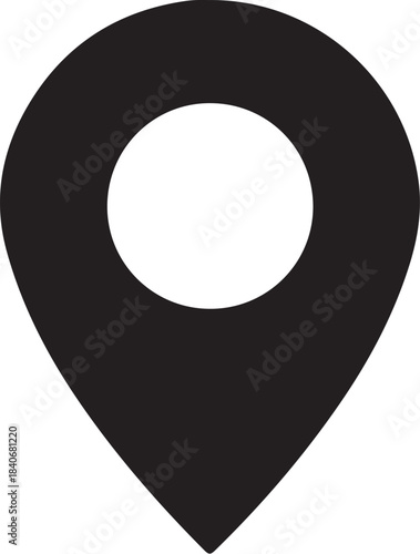 Black location pin with white circle center on white background on transparent background map marker 1