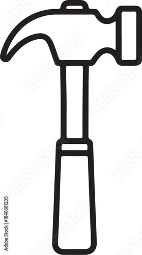 Black outline claw hammer on white background on transparent background tool building