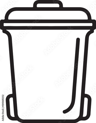 Black outline of a trash can with a lid and wheels on transparent background garbage can waste bin