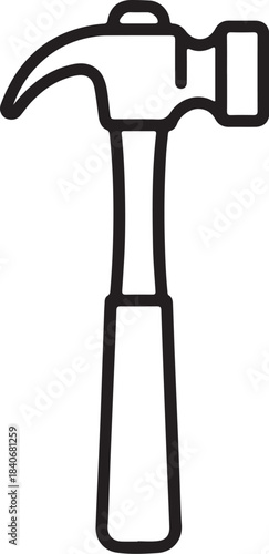 Black outline of a claw hammer with a curved claw and rectangular head on a white background on transparent background