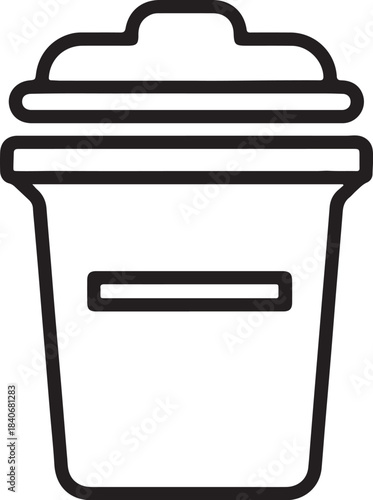 Black outline of a trash can with a lid and a rectangular slot on its body on transparent background