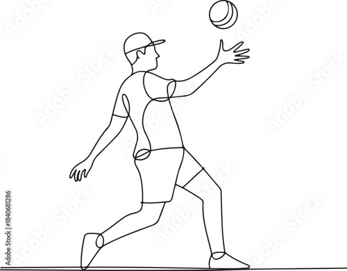 Continuous line art illustration of a player moving backward to receive a long ball in minimal contour drawing