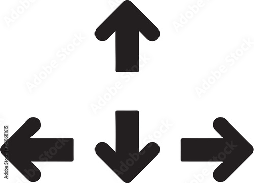 Four black arrows pointing up down left and right on a white background on transparent background direction