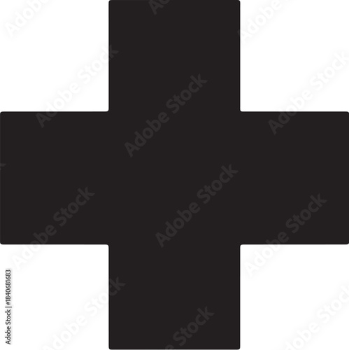 Solid Black Greek Cross Symbol Centered on White Background on transparent background shape geometric