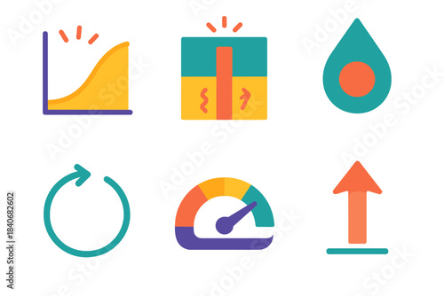 Stress Icon Set. High-Load Stress Frameworks flat set: overload curve icon, tension build tile, resilience drop marker, pressure surge arrow, coping ring, system gauge.