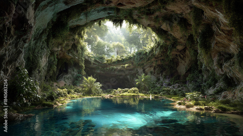 Beautiful underground cave lake in cenote landscape