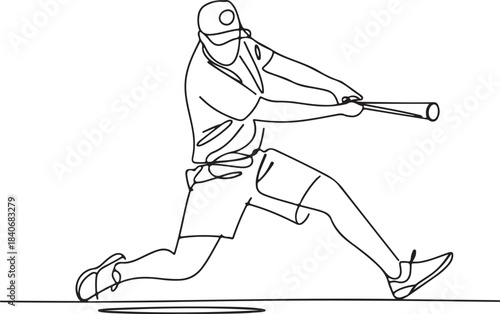 Continuous line art illustration of a player trying an off speed shot in minimal contour drawing