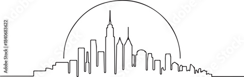 Continuous Line Skyline Sliced by a Gentle Horizon Arc Minimal Artistic Illustration
