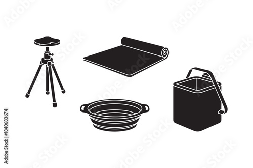 Art supplies including tripod canvas bucket and collapsible container