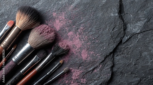 Professional cosmetic makeup brushes with vibrant powder