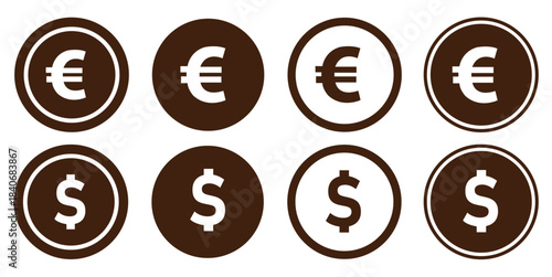 Money, dollar, world currency signs and icons vector bundle set. Money, dollar, and world currency signs and icons vector bundle set featuring global currency symbols in clean, modern styles