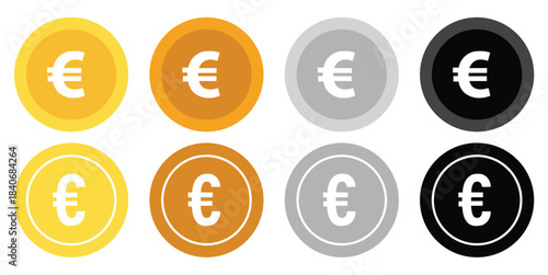 Set of currency symbols dollar, euro, pound, yen, won, rupee, franc, bitcoin, lira, ruble icon vector. Popular international currency sign isolated on transparent background. Vector illustration