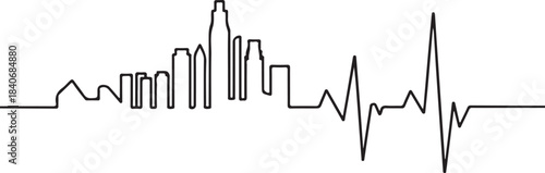 Continuous Line Skyline Transforming into a Heartbeat Line with Smooth Transition Artistic Illustration