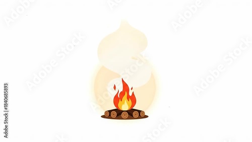 Animated Cartoon Campfire with Flickering Flames and Smoke.
