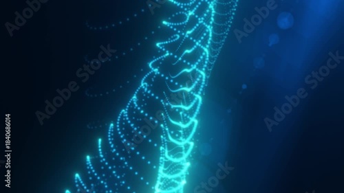 Abstract glowing blue wave of dots and lines representing data flow