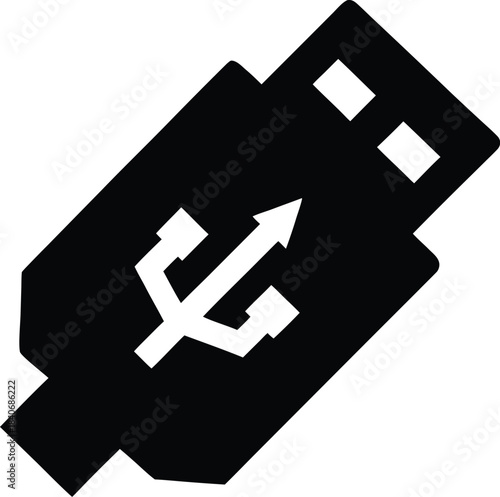 usb silhouette icon vector on transparent background