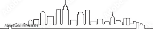 Continuous Line Skyline Where Every Building Is Formed as a Soft Rounded Rectangle Minimal Artistic Illustration