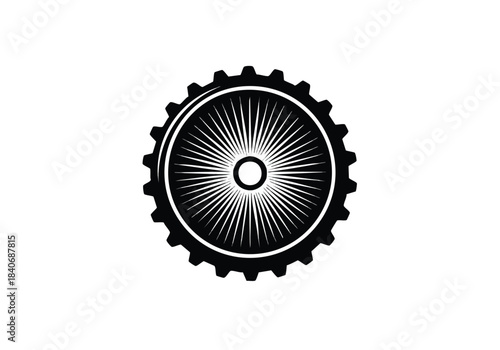 Black and White Gear Icon Design for Technology Theme