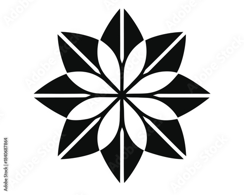 Abstract Black and White Flower Design on Transparent Background